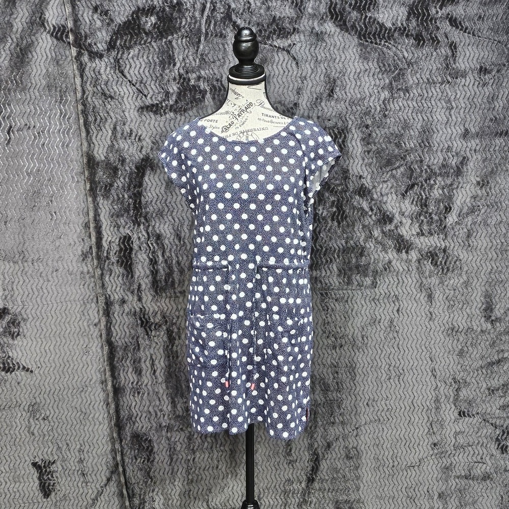 Boden Dress Size M Blue Polkadot Tassel Pockets Beachy Coastal Vacation Resort